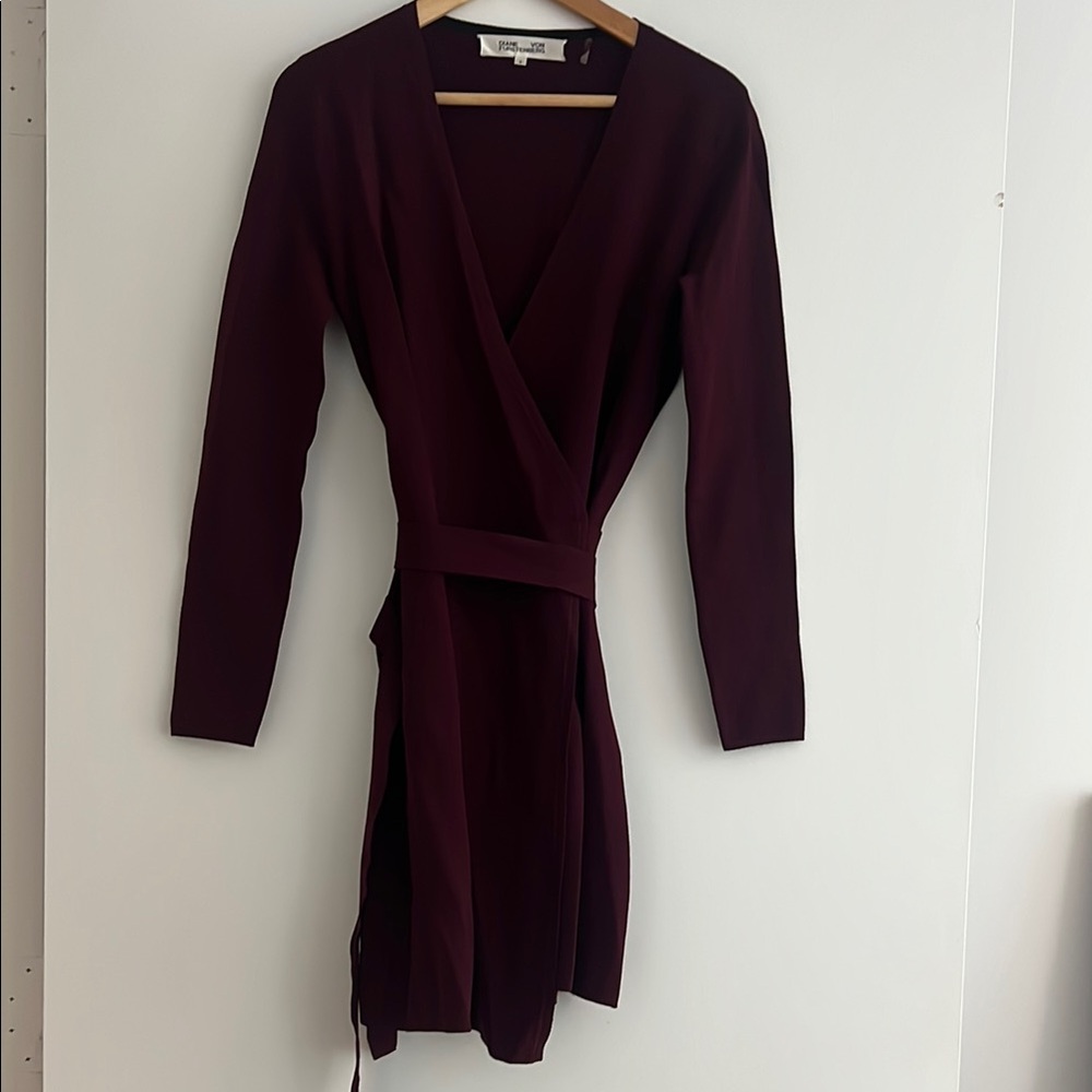 Diane Von Furstenberg Burgundy Long Sleeve Wrap Dress